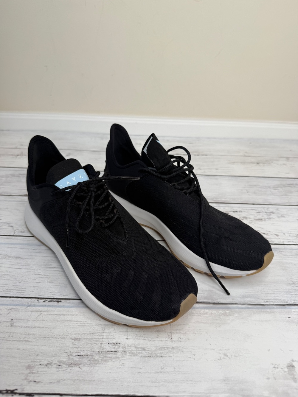 Saysh Black Knit Lace-Up Sneakers with White Midsole by